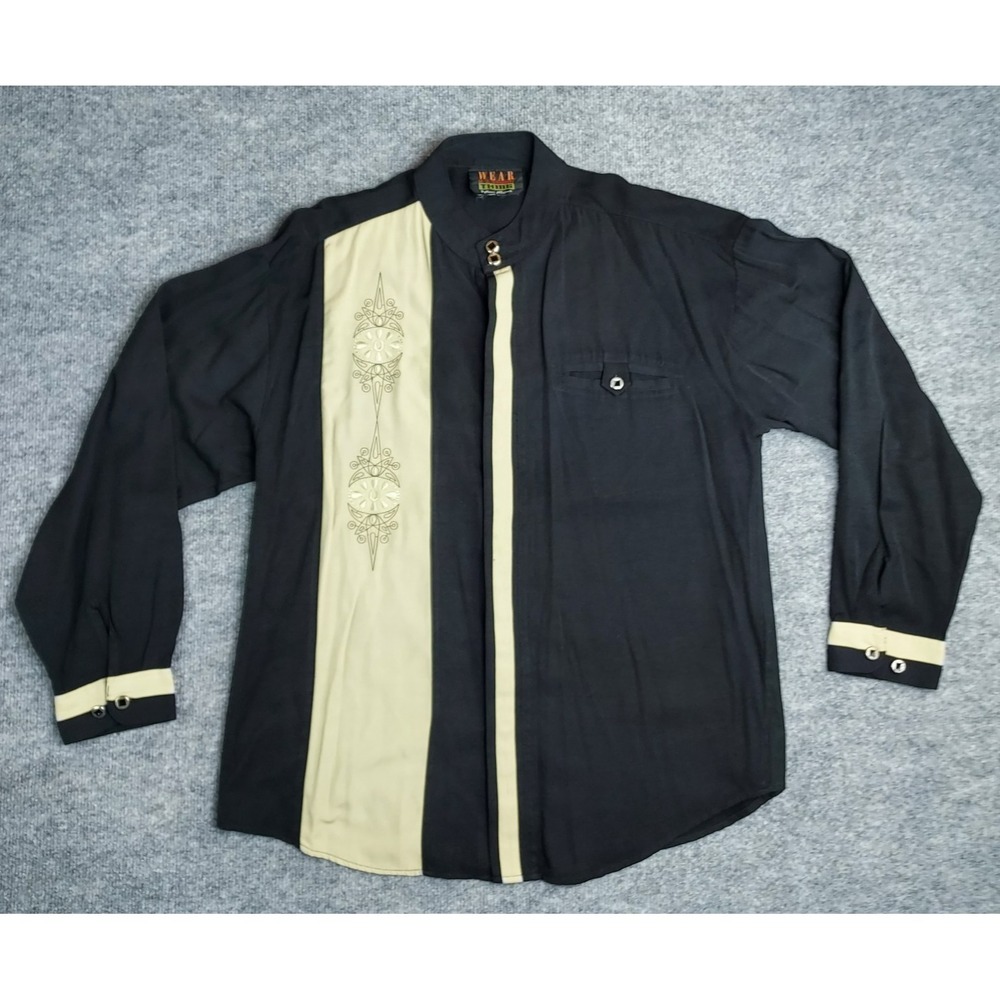 Vtg 90's Wear the Right Thing Henri Valdise Size M Black Urban Ethnic Button-Up